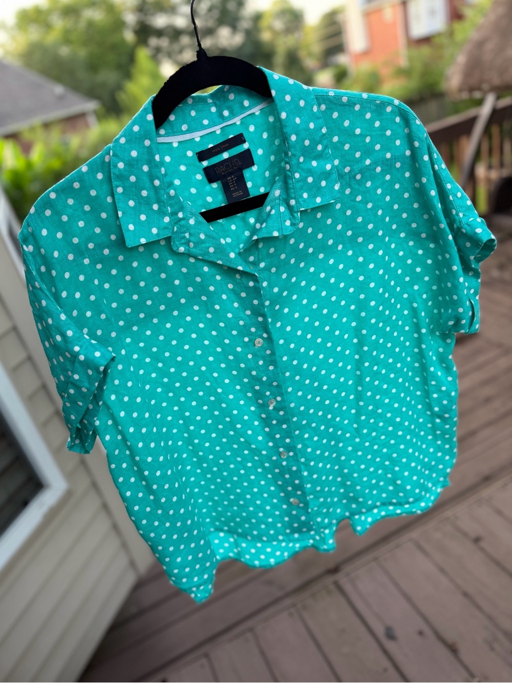 Rachel Roy - Teal Polka Dot Linen Shirt